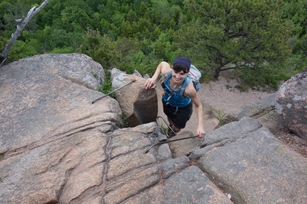 Acadia: K Climbing Iron Rungs on Beehive Trail