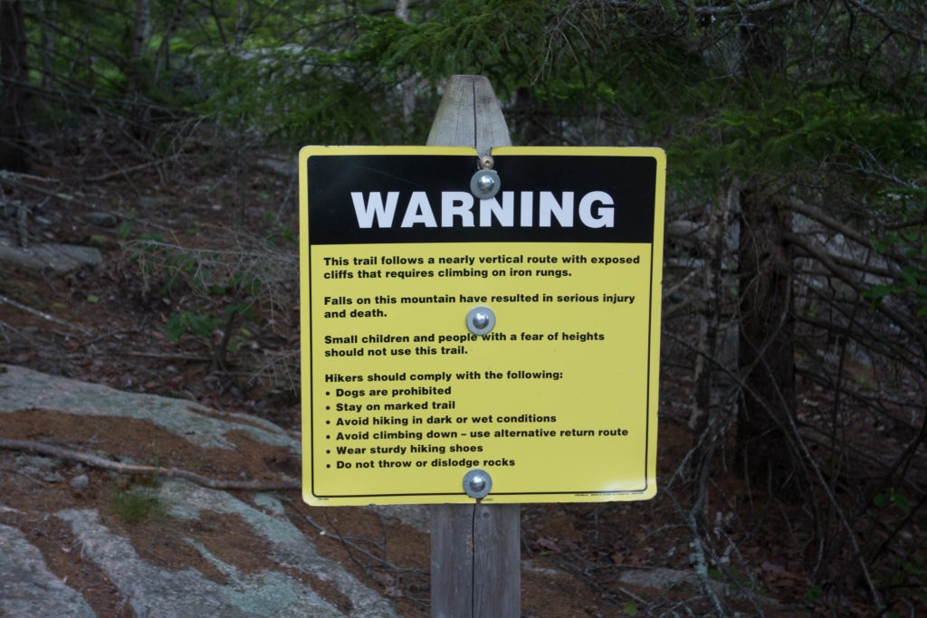 Acadia: Beehive Trail Warning Sign
