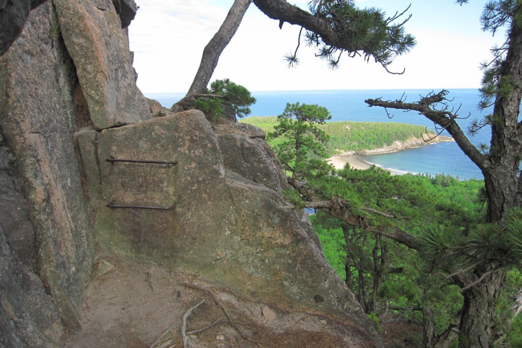Acadia: View of Sand Beach from Beehive Trail