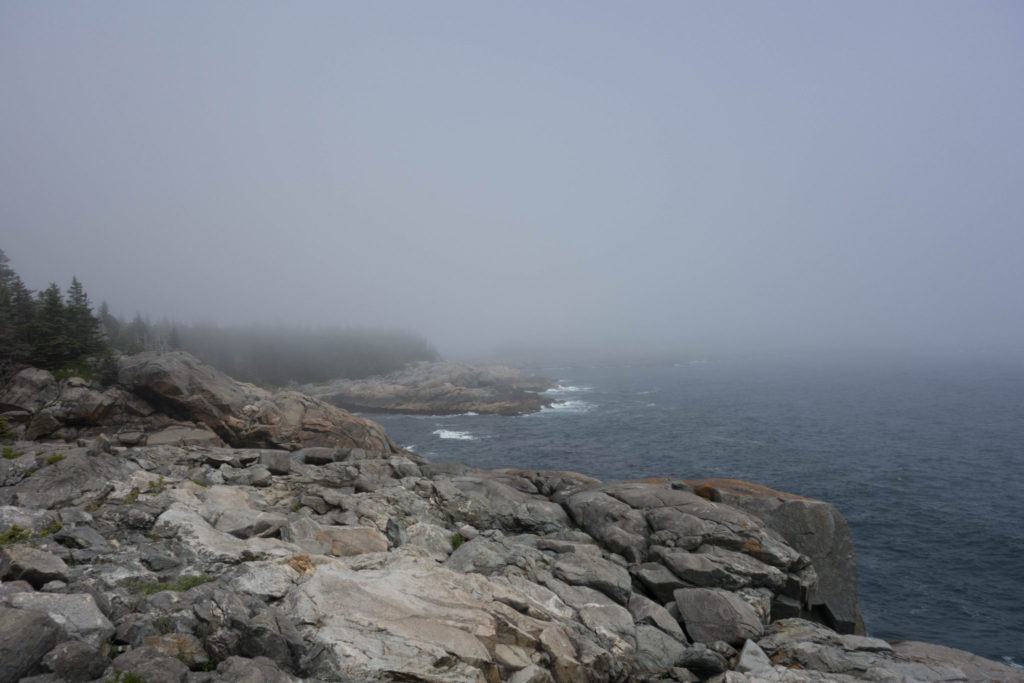 Acadia: Foggy view from rocks near Thunder Gulch