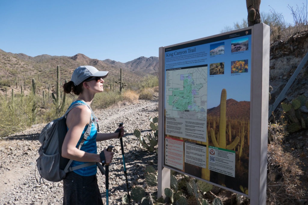 Saguaro: Kristin at King Canyon Trailhead Sign