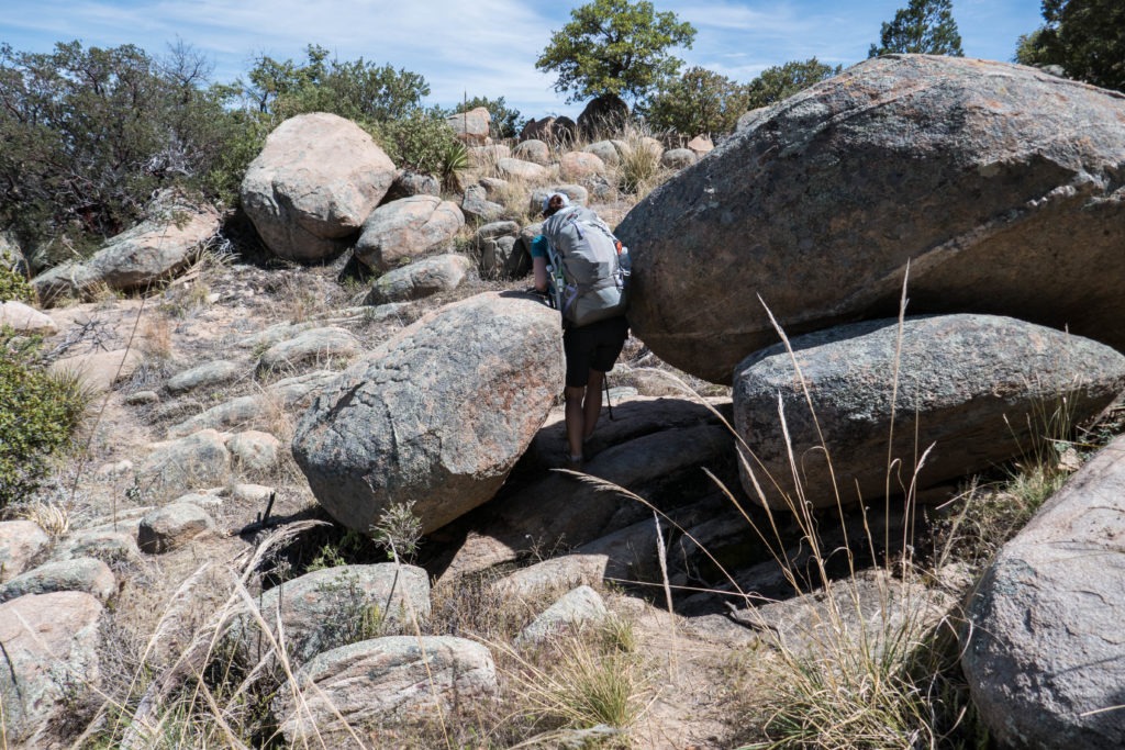 Saguaro: K Going Through Two Boulders