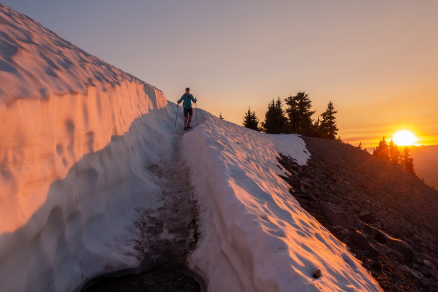 Crater Lake: Kristin Descending Through Snow on Watchman Peak