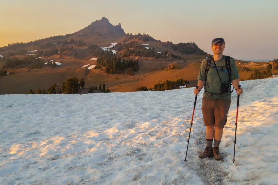 Crater Lake: Travis Standing on Snow