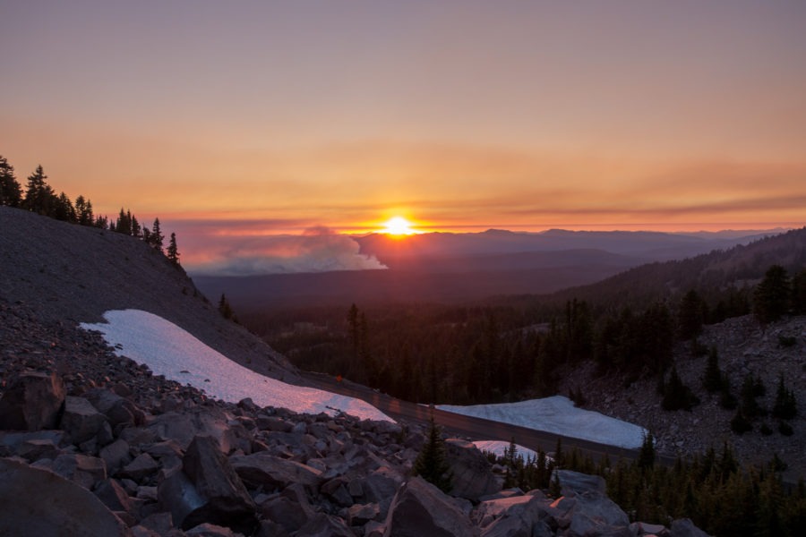 Crater Lake: Wildfire and Sunset on Watchman Peak