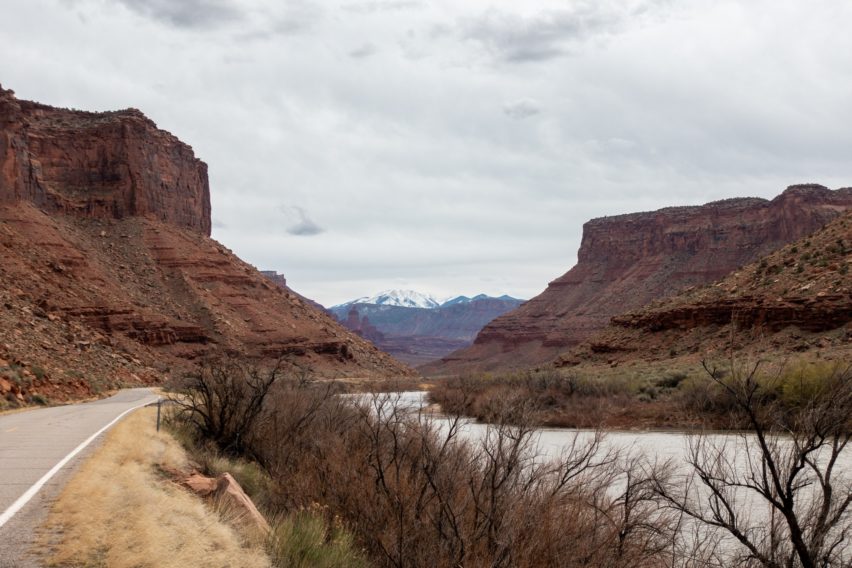 Arches: View of Colorado River with La Sal Mountains